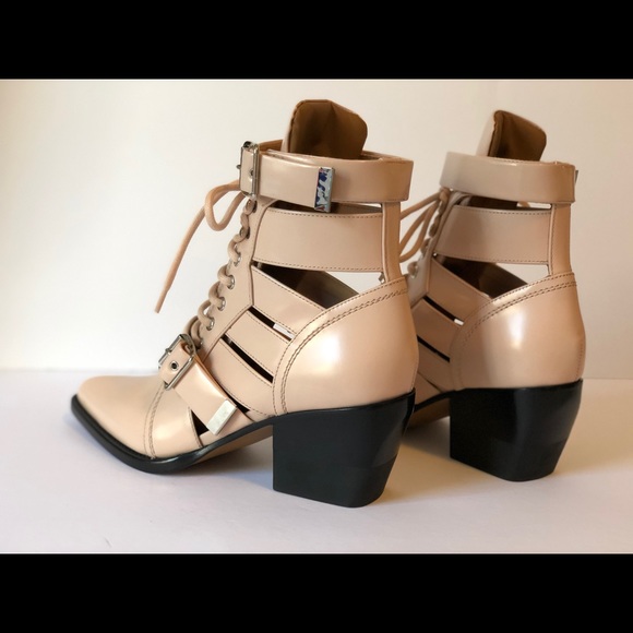 CHLOE RYLEE PINK LEATHER CUTOUT ANKLE BOOTS - Picture 6 of 13